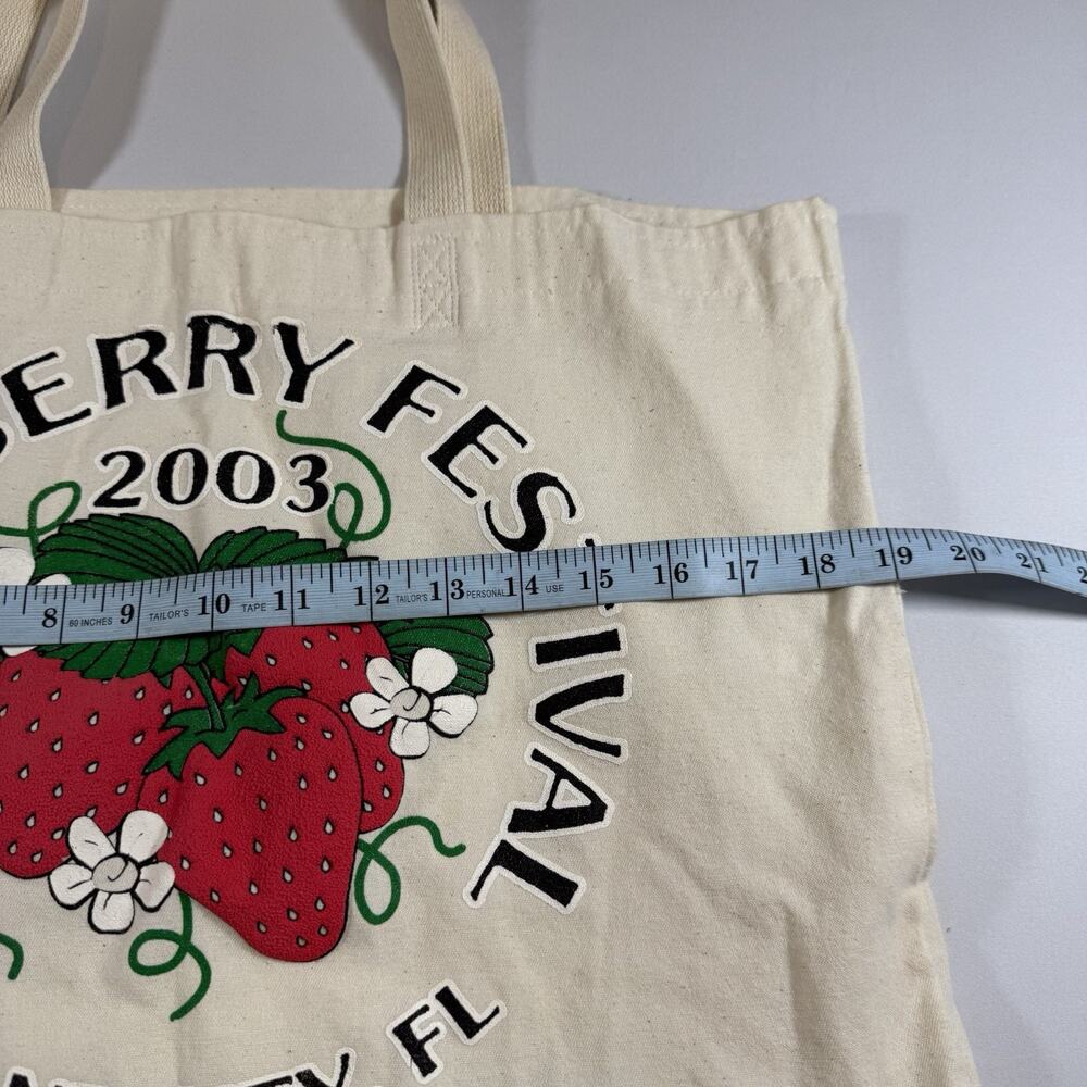 Vintage Strawberry Festival 2003 Logo Printed Canvas Tote Bag - Cream OS - Picture 7 of 9
